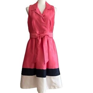 NEW Jessica Howard Pink Navy and White Color Blocked Dress, 10